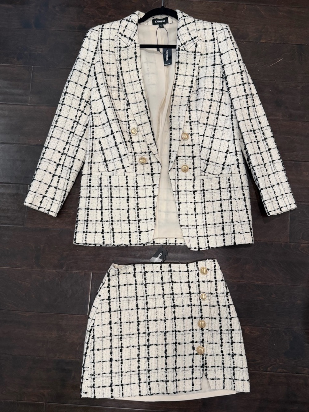 Express 2pcCream and Black Tweed Skirt Suit Set